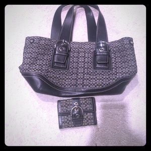 Black and white Coach Purse with matching Wallet